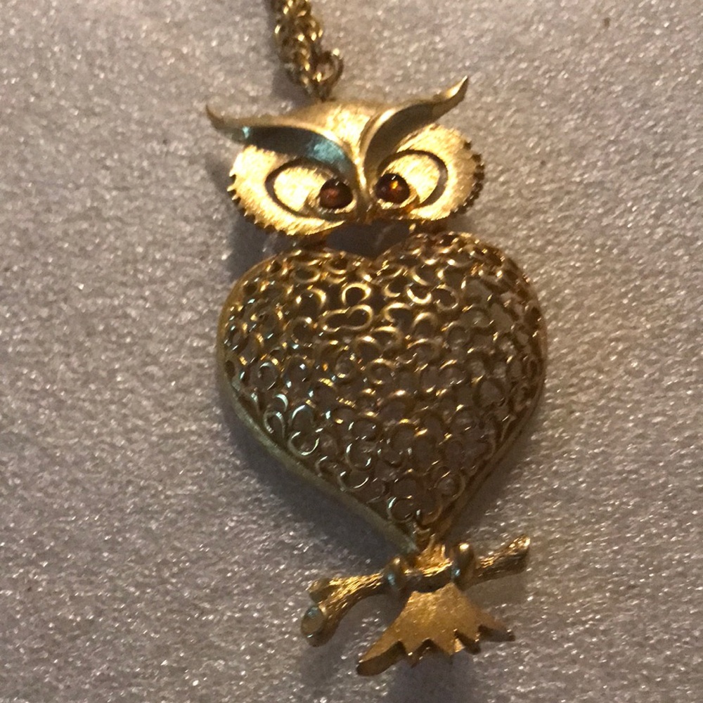 Gold Owl Heart Pendant Necklace - Women's Jewelry